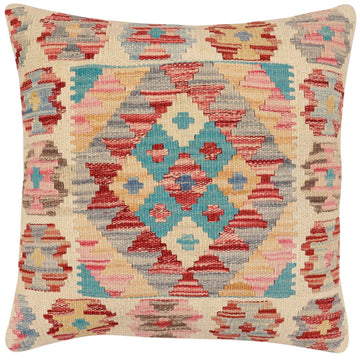 handmade Traditional Pillow Red Blue Hand-Woven SQUARE 100% WOOL  Hand woven turkish pillow  2 x 2